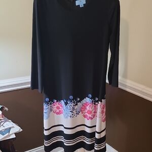 CeCe Black Dress with Pink and Blue Floral Pattern